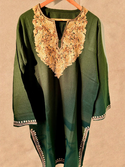 Sheen Green HandMade Aari Work Pheran