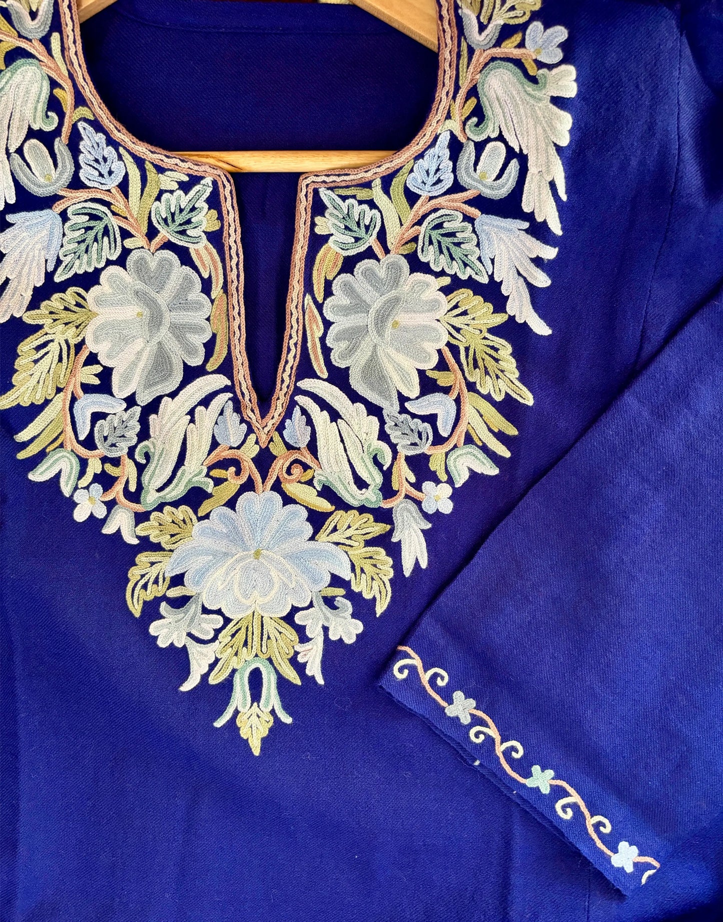 Sheeni Royal  Blue HandMade Aari Work Pheran
