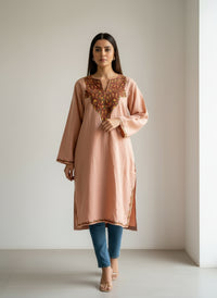 Sheen Light Peach HandMade Aari Work Pheran