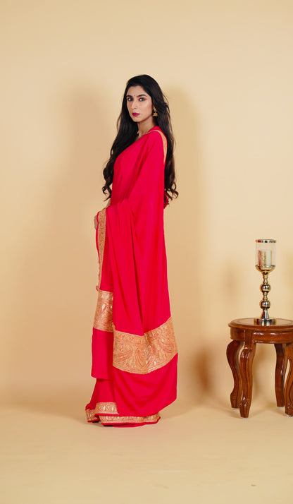 Mahren Rani Pink Crepe Saree With Kashmiri Tilla Embroidery