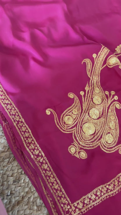 Omang Pink Crepe Saree with Kashmiri Tilla Embroidery