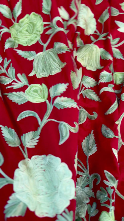 Posh Red Crepe Georgette Saree with Kashmiri Aari Embroidery