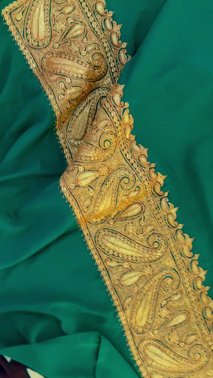 Nayna Sea Green Crepe Tilla Saree with Kasmiri Tilla Embroidery