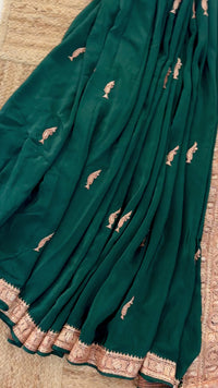 Mahren Green Crepe Saree With Kashmiri Tilla Embroidery