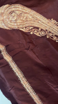Pamposh Brown Crepe Saree with Kashmiri Tilla Embroidery