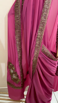 Mahren Pastel Noon Chai Pink  Crepe Saree With Kashmiri Tilla Embroidery