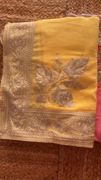 Lailaa Yellow Saree with Kashmiri Zari Embroidery