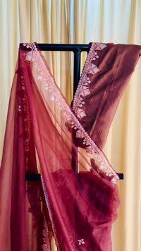 Madhuri Brown Organza Saree With Kashmiri Tilla Embroidery