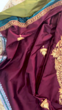 Nayna Maroon Unstiched Mysore Silk Suit with Tilla Embroidery