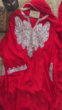 Leela Stitched Red Premium Crepe Suit Set with Tilla Embroidery
