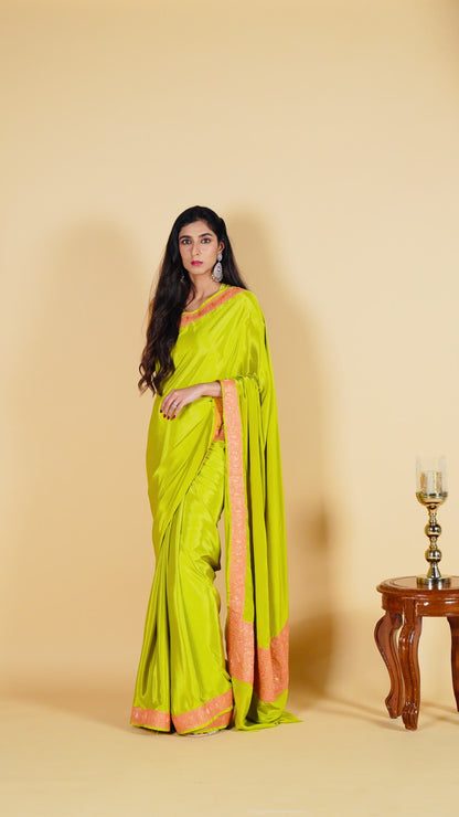 Mahren Green Crepe Saree With Kashmiri Tilla Embroidery