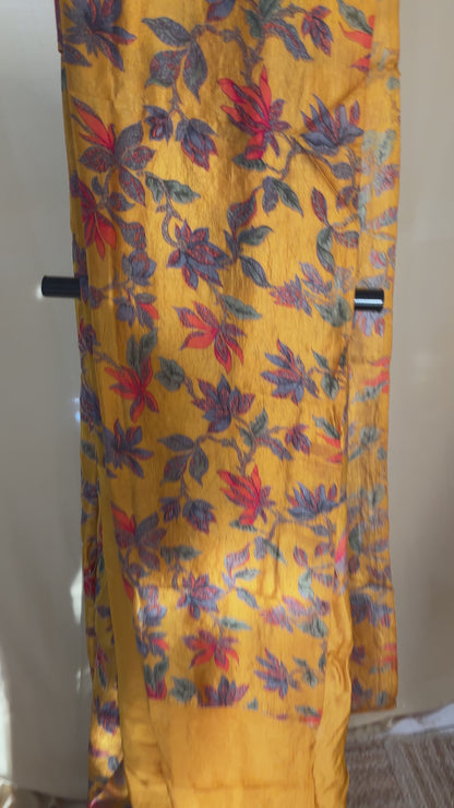 Heer Mustard Kashmiri Silk Unstiched Suit with Thread Embroidery
