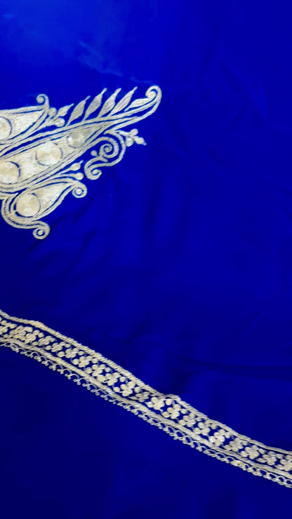 Omang Blue Crepe Saree with Kashmiri Tilla Embroidery