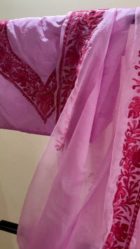 Noor  Blush Pink Organza Saree With Kashmiri Aari Embroidery