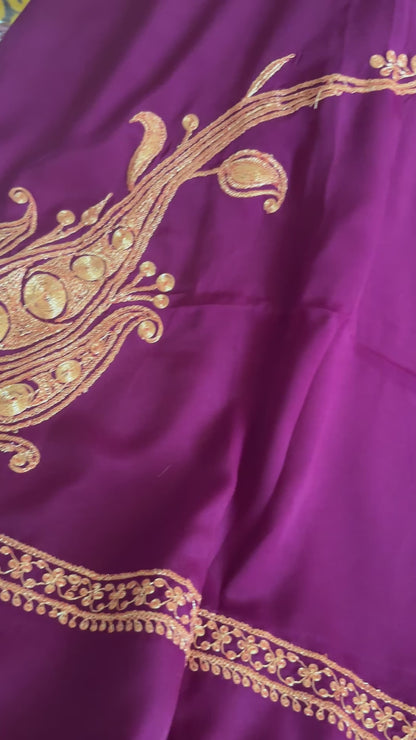 Omang Purple Crepe Saree with Kashmiri Tilla Embroidery