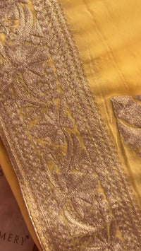 Lailaa Yellow Saree with Kashmiri Zari Embroidery