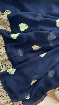 Lailaa Dark Blue Aari Work Saree