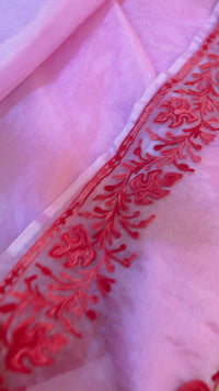 Noor  Blush Pink Organza Saree With Kashmiri Aari Embroidery