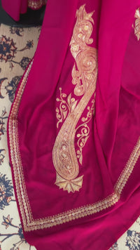 Pamposh Rani Pink Crepe Saree with Kashmiri Tilla Embroidery