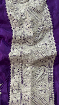 Mahren Purple Crepe Saree With  Premium Kashmiri Tilla Embroidery