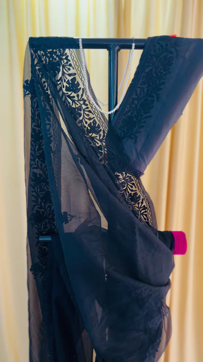 Noor Black Organza Saree With Kashmiri Aari Embroidery