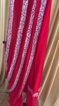 Mahren Red Crepe Saree With Kashmiri Silver Tilla Embroidery